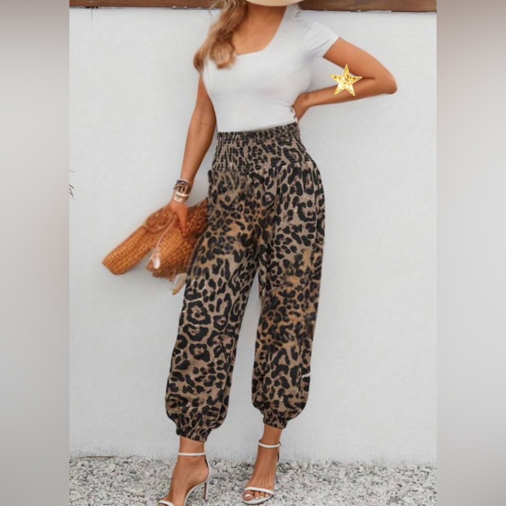 Boho leopard print high waist carrot pants